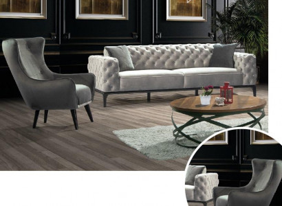 Chesterfield Sofa Set Sofa 3+1 Seater Fabric Gray Luxury Sofas White